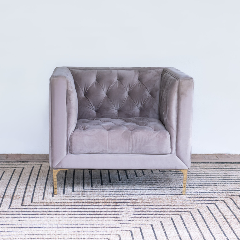 2 Velvet Deep-Buttoned Chair - Image 1